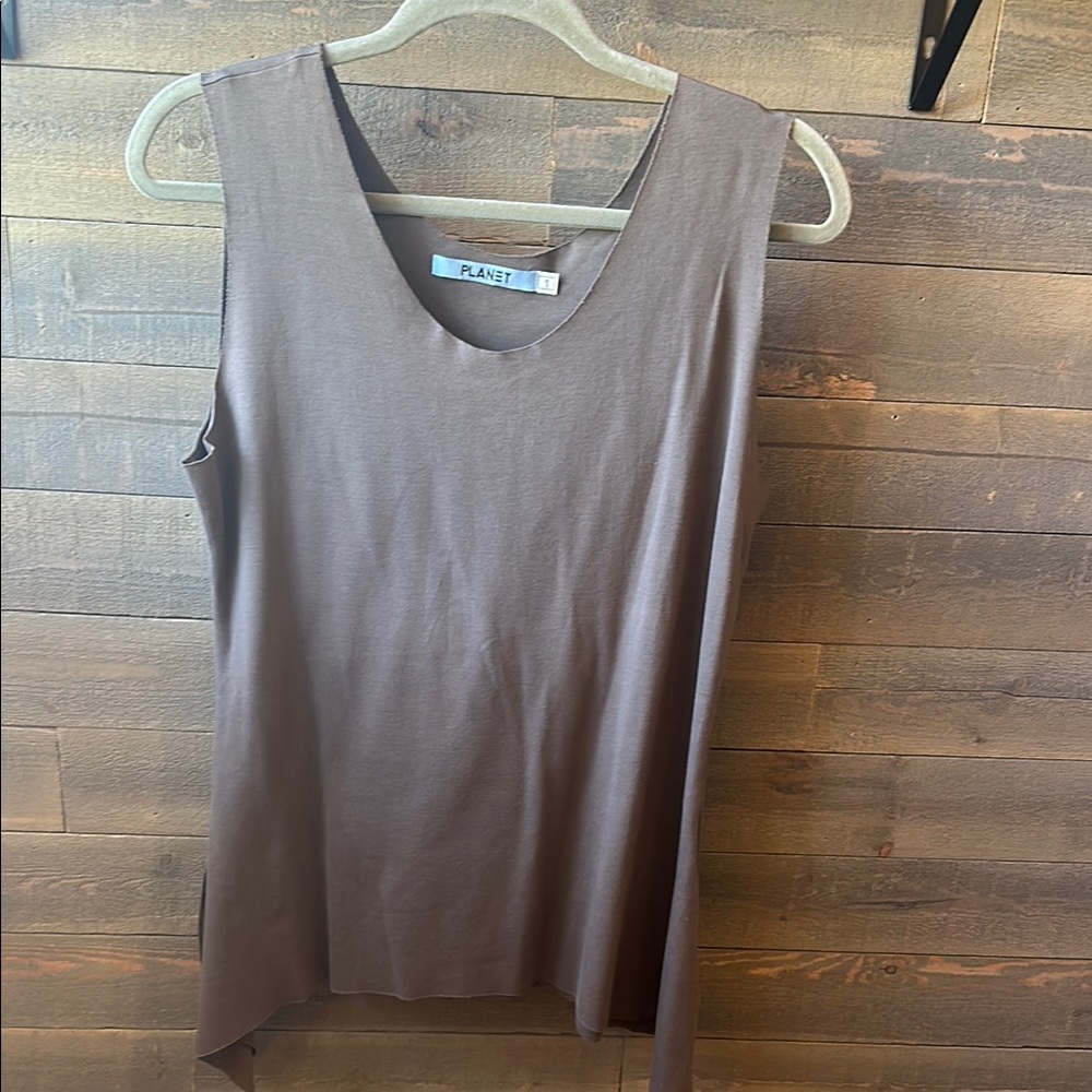 Planet Asymmetrical Brown and Tan Sleeveless Tank Top Size 1